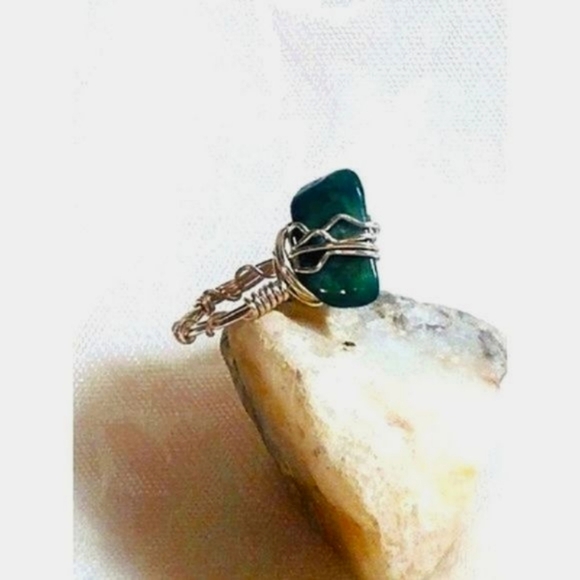 RAIN FOREST AGATE SILVER WIRE WRAPPED RING UNIQUE BOHO SIZE 7 - Picture 1 of 4